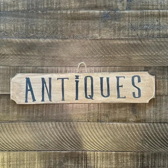 Reproduction Hand Painted Antiques Cream and Black Wall Sign rustic wood Art - Picture 3 of 3